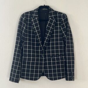 Amanda + Chelsea Black Windowpane Plaid Blazer Women's Size 6 S Preppy Office